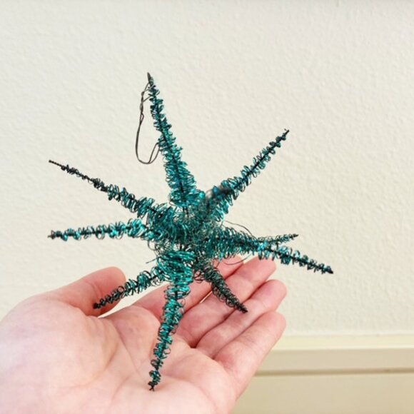 Vintage Coil Tinsel Wire Wrap Star Teal Blue Christmas Ornament Vintage 3D - Picture 3 of 5
